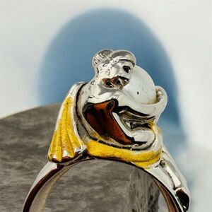 Vintage Unique “Naked Nude” Lady Embracing A Pearl Ring Size 8-1/4 925 Silver